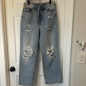 & Denim Light Blue Distressed Wide Leg Jeans size 8